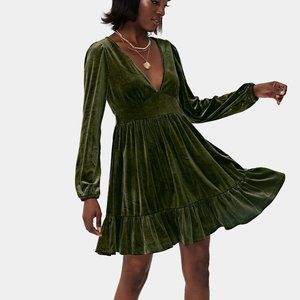 Green Velvet V-Neck Dress (Size XS)